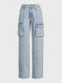 Scoop Women's Low Slung Wide Relaxed Low Leg Cargo Light Demin Jeans Size 18