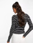 Brave Soul long sleeve striped top with ruffled collar in black