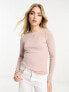 New Look lettuce edge long sleeve top in stone