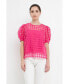 Фото #1 товара Women's Plaid Sheer Puff Sleeve Top