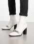 Фото #2 товара ASOS DESIGN heeled chelsea boots in white faux leather with pearl chain detail