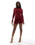 ASOS DESIGN slash neck open back micro skort dress in burgundy