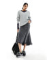 Weekday Farila oversized v neck ladder knit jumper in light grey