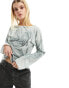 Фото #2 товара Weekday Derya blouse with drape open back in grey print