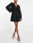 Фото #3 товара ASOS DESIGN Petite v front v back mini skater dress with frills in black dobby