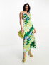 Фото #4 товара Never Fully Dressed satin midaxi dress in green marble print