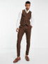 ASOS DESIGN wedding skinny wool mix suit waistcoat in brown basketweave texture