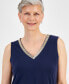 ფოტო #3 პროდუქტის Petite Embellished V-Neck Sleeveless Top, Created for Macy's