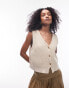 Topshop knitted relaxed chunky waistcoat in stone