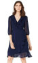 TRUTH & FABLE 188942 Womens Avery Chiffon 3/4 Sleeve Wrap Dress Navy Size Medium