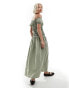 Reclaimed Vintage shirred waist maxi dress in washed khaki