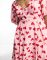 Sister Jane puff sleeve midaxi dress in pink and red heart