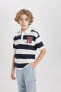 Фото #4 товара Erkek Çocuk Oversize Fit Çizgili Baskılı Kısa Kollu Polo Tişört B9514A824SM