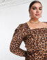 Urban Threads Plus square neck dress with volume sleves in animal print