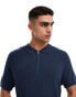 Фото #1 товара New Look 1/4 zip short sleeve knitted polo in navy