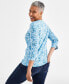 Petite Pottery Floral 3/4-Sleeve Pima Knit Top, Created for Macy's