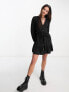 New Look button through mini smock dress in black