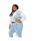 ფოტო #1 პროდუქტის Women's Plus Size Curvy Fit Belted Dual Shade Denim Trucker Jacket