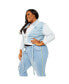 Фото #3 товара Women's Plus Size Curvy Fit Belted Dual Shade Denim Trucker Jacket