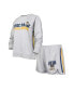 ფოტო #1 პროდუქტის Women's Gray Notre Dame Fighting Irish Cedar Tri-Blend Long Sleeve T-shirt and Shorts Sleep Set