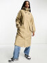 ASOS DESIGN Tall rubberised rain parka coat in stone