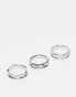 ASOS DESIGN 3 pack ring with molten design in silver tone