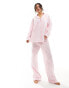 Фото #4 товара ASOS DESIGN woven stripe long sleeve shirt & trouser pyjama set in pink