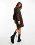 Фото #2 товара JDY puff sleeve knitted mini jumper dress in chocolate