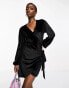 Фото #2 товара In The Style exclusive velvet tie side mini dress in black
