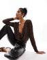 Фото #2 товара ASOS DESIGN sequin wrap bodysuit with blouson sleeve in chocolate