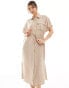 Фото #1 товара Vero Moda hammered woven shirt dress with tie belt in stone