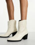 Bershka faux leather cowboy boots in off white