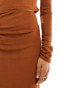 ASOS DESIGN co-ord textured mesh ruched maxi skirt in rust Красный, M - EU 40-42 - фото #5