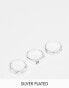 ASOS DESIGN 3 pack ring set with crystals in real silver plate