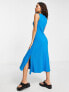 Фото #5 товара Topshop Petite premium wide rib jersey midi dress in blue