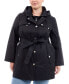 Фото #3 товара Plus Size Hooded Belted Zip-Front Raincoat