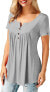 Фото #64 товара Amoretu Women's V-Neck Button Down Blouse, Solid Tunic Long Sleeve / Short Sleeve Tops