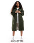 ASOS DESIGN Petite rubberised rain parka coat in khaki Зеленый, S - EU 36-38 - фото #4