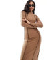 Фото #1 товара Vero Moda long sleeve jersey maxi dress with contrast stiching in brown