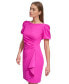 Petite Puff-Sleeve Side-Ruched Dress