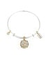 Family Tree Cubic Zirconia Adjustable Bangle Bracelet In Stainless Steel and Gold Flash Plated Charms