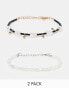 ASOS DESIGN 2 pack bead and faux pearl mix bracelets