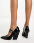 Фото #4 товара Daisy Street double daisy buckle western mary janes in black patent