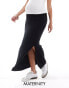 Фото #1 товара Mamalicious Maternity ribbed jersey over the bump maxi skirt in black