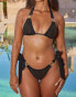 Фото #4 товара Moda Minx X Sophie Piper rhinestone mesh amour tie side bikini bottom in black