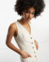 ASOS DESIGN Tall linen look button through jumpsuit in oatmeal 32 - фото #6