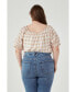 Plus Size Gingham Top with Short Puff Sleeves