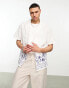 Фото #3 товара ASOS DESIGN relaxed deep revere linen mix shirt with mushroom border print