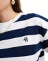 4th & Reckless cropped boxy logo embroidered t-shirt in white and navy stripe