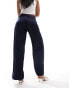 Monki low waist satin tailored trousers in navy blue